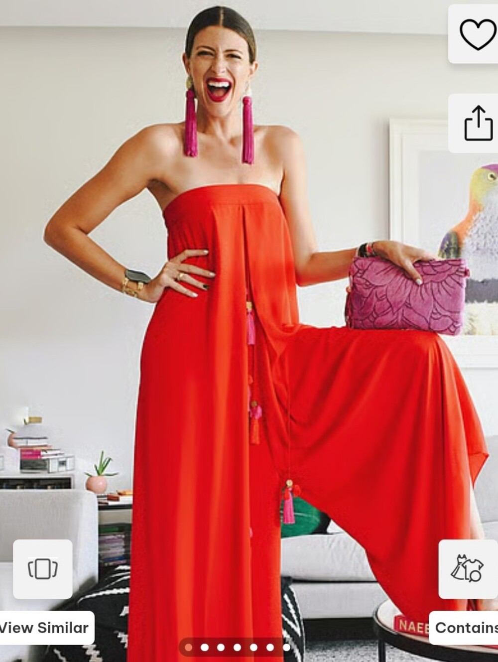 Style Junkie Red Orange Tassels Neck Ornamented Assymetric Jumpsuit 12 Nwt